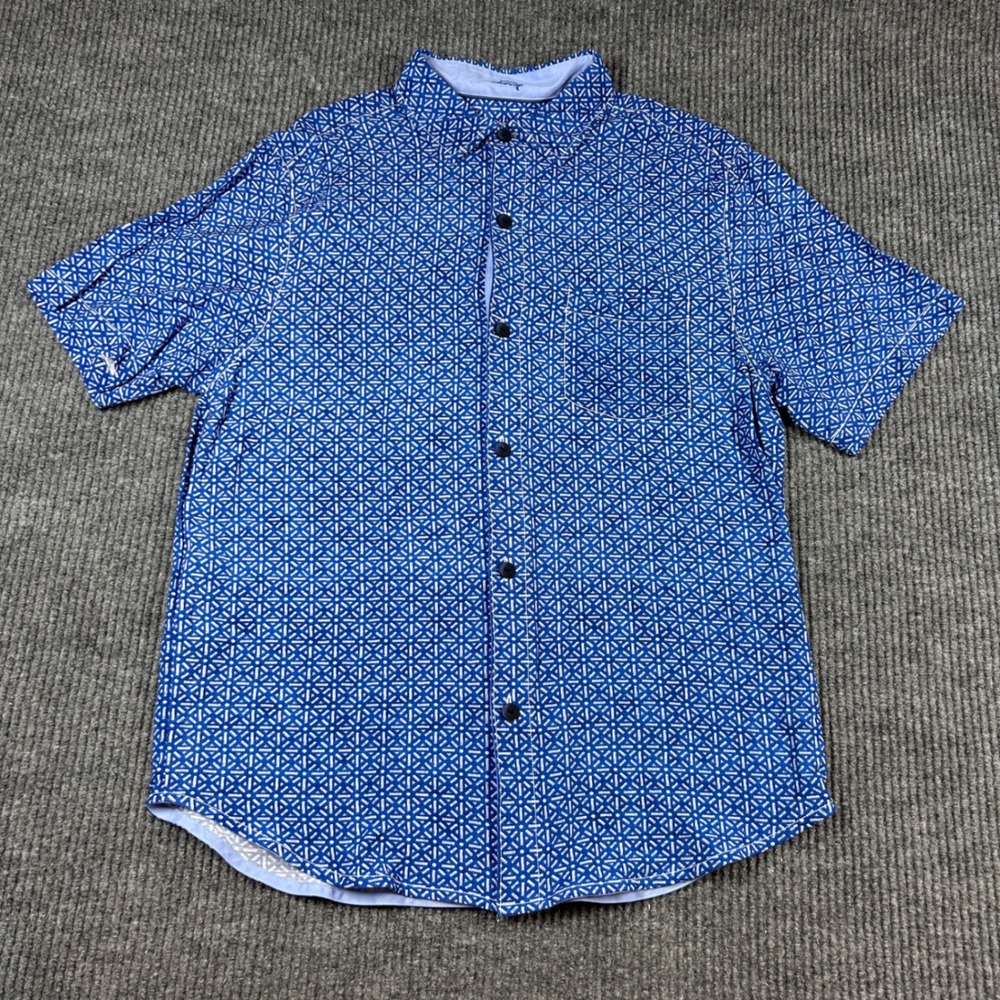 Tommy‎ Bahama Shirt Men's M The Veracruz Cay Blue Geometric Short Sleeve